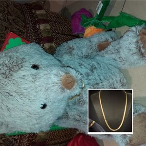 Faux Fur Teddy Bear & 14K Yellow Gold Over Stainless Steel Herringbone Set 🎁
